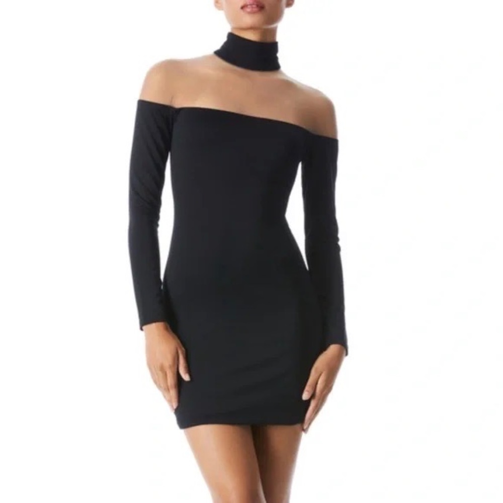 Alice + Olivia Zahra Black And Sheer Turtleneck Mini Dress US8 - Picture 4 of 12
